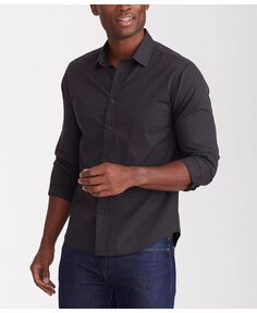 Мужская приталенная рубашка без морщин черного цвета на пуговицах с камнем UNTUCKit, черный