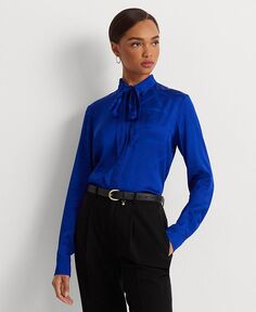 Женская жаккардовая рубашка с поясом и завязками на воротнике Lauren Ralph Lauren, синий