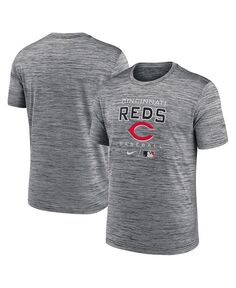 Мужская футболка антрацитового цвета Cincinnati Reds Authentic Collection Velocity Practice Space-Dye Performance Nike, серебро