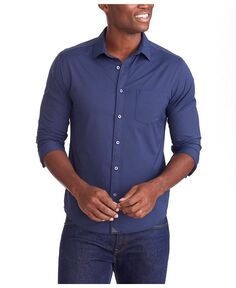 Мужская приталенная рубашка на пуговицах без морщин в стиле Жиронда UNTUCKit, синий