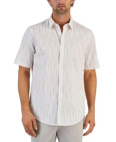 Мужская эластичная рубашка на пуговицах с короткими рукавами и геометрическим рисунком Alfani, тан/бежевый