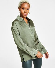Женская блестящая блузка на пуговицах Bar III, зеленый