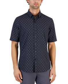 Мужская эластичная рубашка на пуговицах с короткими рукавами Alfatech Geometric Dot Alfani, черный