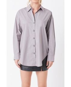 Женская рубашка оверсайз с воротником на пуговицах endless rose, серый