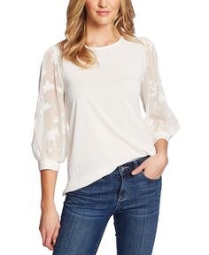 Женская трикотажная блузка смешанного цвета с рукавами 3/4 и круглым вырезом CeCe, белый
