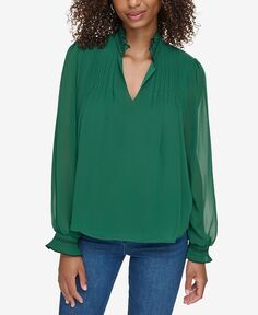 Женская плиссированная блузка с v-образным вырезом и прозрачными рукавами KARL LAGERFELD PARIS, зеленый