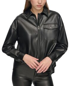 Женская рубашка из искусственной кожи с длинными рукавами и застежкой-молнией спереди DKNY Jeans, черный