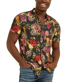 Мужская рубашка с цветочным принтом электрик GUESS, тан/бежевый