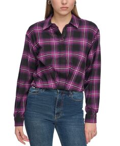 Женская укороченная рубашка в клетку с длинным рукавом DKNY Jeans, мультиколор