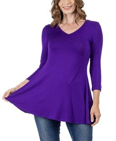 Женская туника с рукавами три четверти и v-образным вырезом 24seven Comfort Apparel, цвет Purple