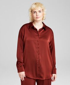 Женская рубашка оверсайз из атласного воротника с длинными рукавами And Now This, коричневый