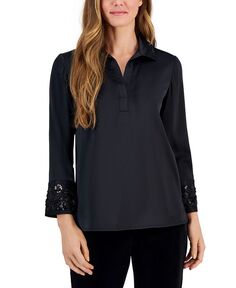 Женская блузка с воротником и украшенными рукавами Anne Klein, черный
