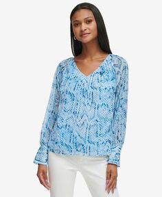 Женская блузка с v-образным вырезом и длинными рукавами с принтом Calvin Klein, цвет Capri Multi
