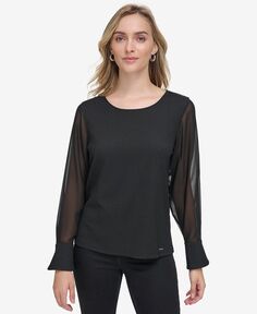 Женская блузка с круглым вырезом и прозрачными рукавами Calvin Klein, черный