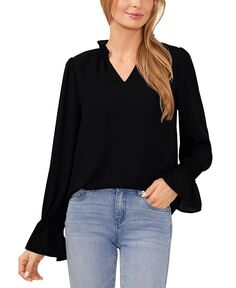 Женская блузка с длинными рукавами и v-образным вырезом с рюшами CeCe, цвет Rich Black