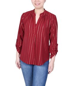 Женская блузка в полоску из фольги с длинными рукавами NY Collection, красный