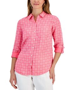Женская рубашка с отворотами из 100% льна с геопринтом Charter Club, розовый