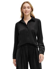 Женская велюровая рубашка на пуговицах с воротником Calvin Klein, черный