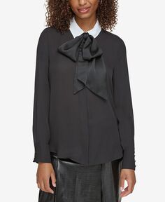 Женская атласная блузка оверсайз с бантом KARL LAGERFELD PARIS, черный