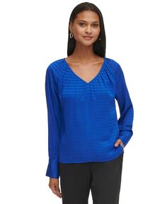 Женская фактурная блузка с v-образным вырезом и длинными рукавами Calvin Klein, синий