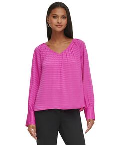 Женская фактурная блузка с v-образным вырезом и длинными рукавами Calvin Klein, розовый
