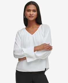 Женская фактурная блузка с v-образным вырезом и длинными рукавами Calvin Klein, белый