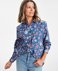Женская хлопковая рубашка на пуговицах с идеальным принтом Style &amp; Co, синий