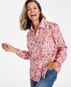 Женская хлопковая рубашка на пуговицах с идеальным принтом Style &amp; Co, розовый