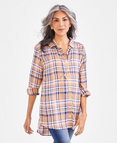 Женская рубашка-туника в клетку для бойфренда Style &amp; Co, тан/бежевый