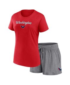 Женский комплект из футболки и шорт с надписью Washington Capitals красного и серого цвета Хизер Fanatics, мультиколор