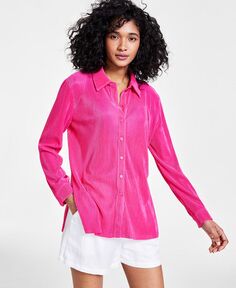 Женская плиссированная жатая рубашка Bar III, розовый