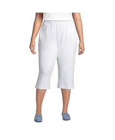 Спортивные трикотажные брюки больших размеров с эластичной резинкой на талии и капри Lands&apos; End, белый