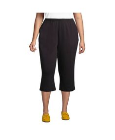 Спортивные трикотажные брюки больших размеров с эластичной резинкой на талии и капри Lands&apos; End, цвет Black