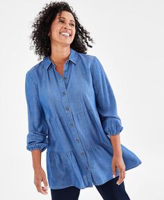 Женская многоярусная рубашка из шамбре на пуговицах спереди Style &amp; Co, синий