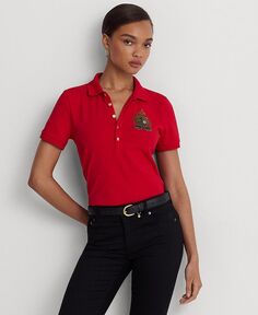 Женский гребень из бисера Piqué Рубашка-поло, обычная и миниатюрная Lauren Ralph Lauren, красный