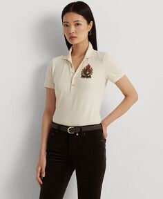 Женский гребень из бисера Piqué Рубашка-поло, обычная и миниатюрная Lauren Ralph Lauren, белый