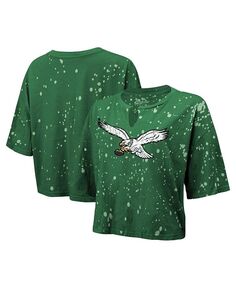 Женская укороченная футболка Kelly Green с принтом Philadelphia Eagles Bleach Splatter Notch Neck Majestic, зеленый