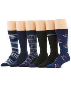 Мужские 6-Пк. Праздничные повседневные носки Perry Ellis Portfolio, синий