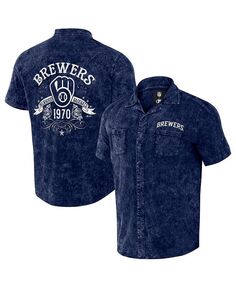 Мужская рубашка на пуговицах Darius Rucker Collection темно-синего цвета с эффектом потертости Milwaukee Brewers Denim Team Color Fanatics, синий