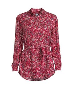 Женская рубашка из искусственного шелка с завязкой на талии Lands&apos; End, красный