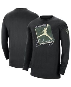 Мужская брендовая черная футболка Milwaukee Bucks Courtside Max 90 в винтажном стиле с длинным рукавом Statement Edition Jordan, черный