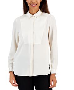 Женская рубашка-смокинг на пуговицах с длинными рукавами Anne Klein, белый