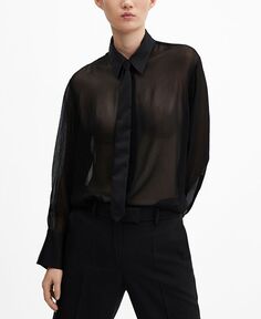 Женская атласная рубашка с галстуком MANGO, черный