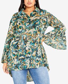 Плюс размер Perla Со складками Топ-рубашка с высоким и низким вырезом Avenue, цвет Papillon