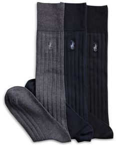 Комплект из 3 мужских носков длиной выше икры Polo Ralph Lauren, черный