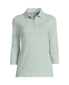 Женская хлопковая рубашка-поло интерлок с рукавом 3/4 Lands&apos; End, цвет Aqua surf