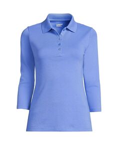 Женская хлопковая рубашка-поло интерлок с рукавом 3/4 Lands&apos; End, цвет Chicory blue