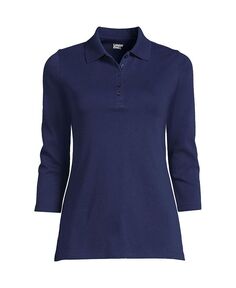 Женская хлопковая рубашка-поло интерлок с рукавом 3/4 Lands&apos; End, цвет Deep sea navy
