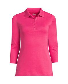 Женская хлопковая рубашка-поло интерлок с рукавом 3/4 Lands&apos; End, цвет Hot pink