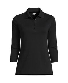 Женская хлопковая рубашка-поло интерлок с рукавом 3/4 Lands&apos; End, черный